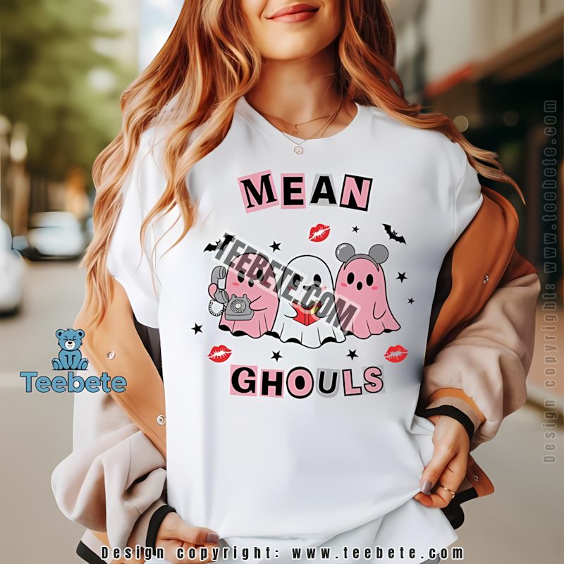 Mean Ghouls Halloween Pink Ghosts Spooky Funny Kiss Marks Shirt