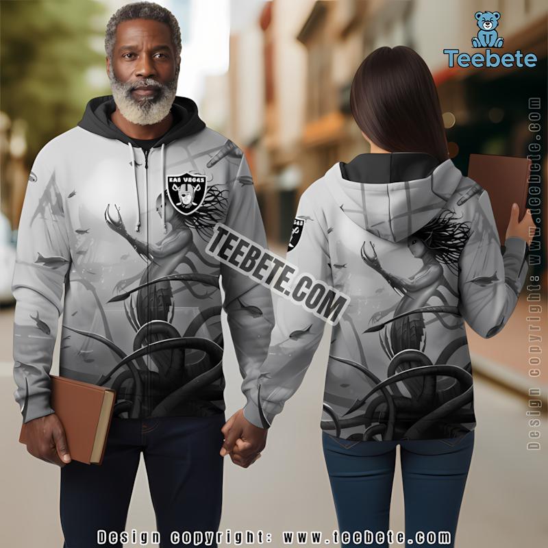 Las Vegas Raiders Mermaid 3D Hoodie Grey Puff Print