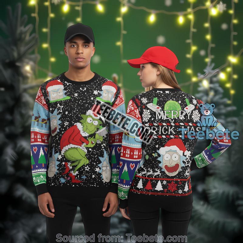 Merry Grick Mas Rick And Morty Grinch Ugly Christmas Sweater Black Mens