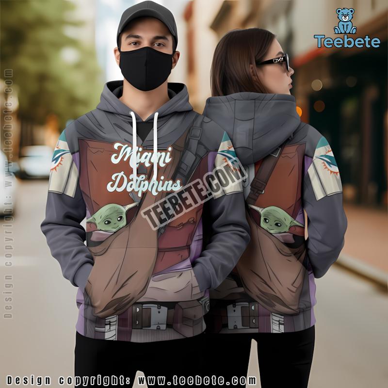 Miami Dolphins Baby Yoda 3D Hoodie Grey For Sale