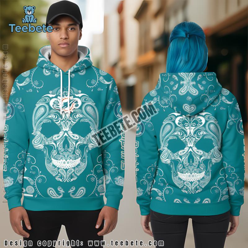 Miami Dolphins Bandana Skull Christmas 3D Hoodie Blue White