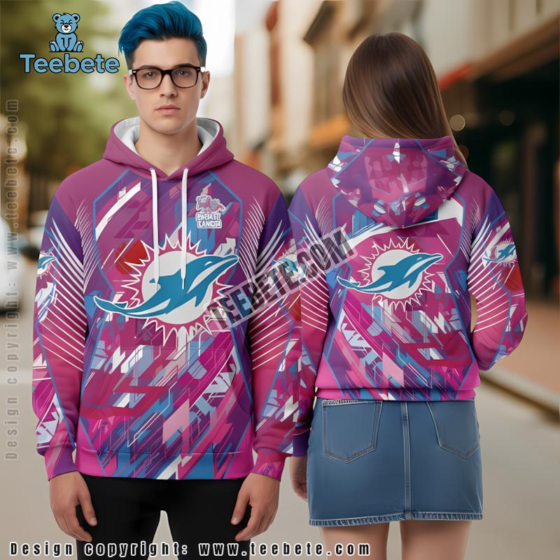 Miami Dolphins Breast Cancer 3D Hoodie Pink Blue Dad Mom