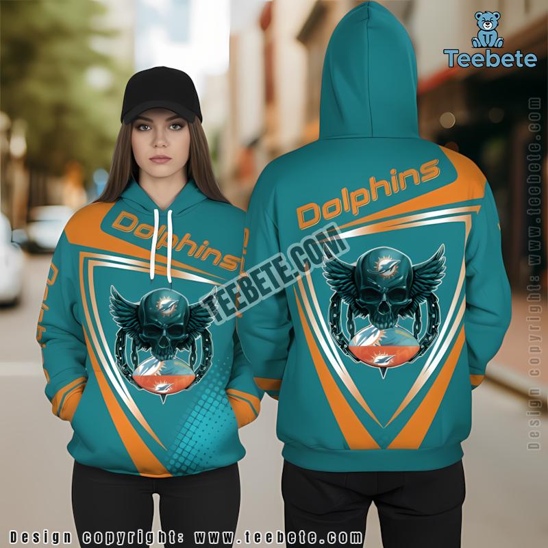Miami Dolphins Eagle Skull 3D Hoodie Blue Orange For Sale