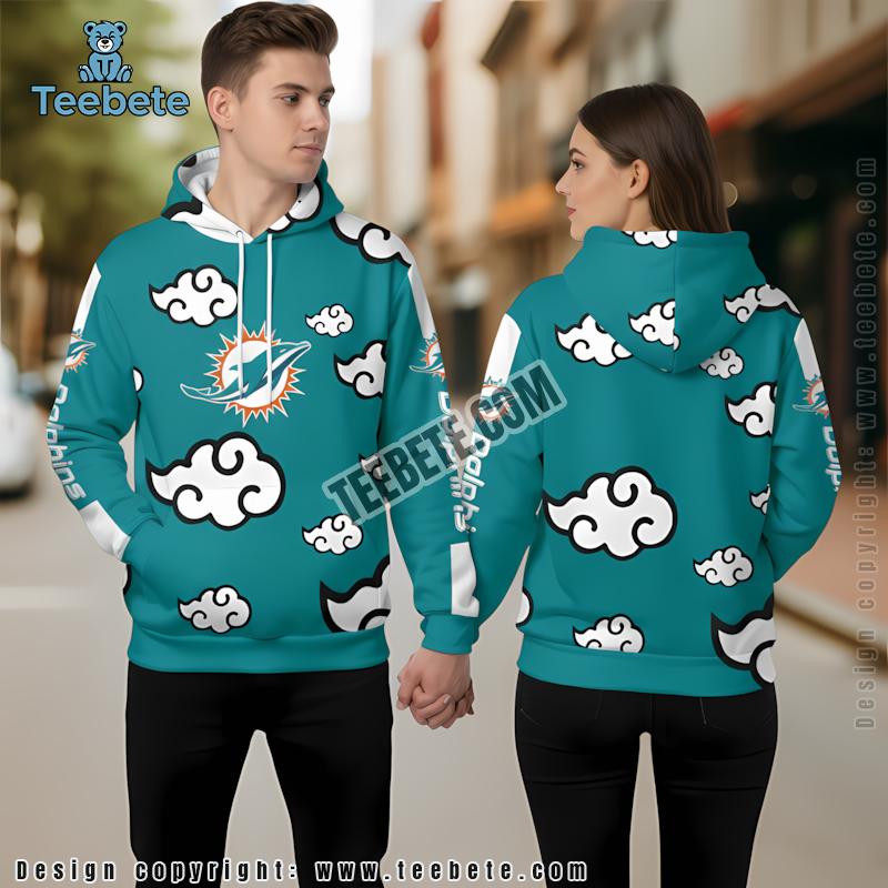 Miami Dolphins Ninja Cloud 3D Hoodie White Blue Dad Mom