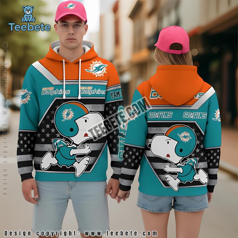 Miami Dolphins Personalized Snoopy 3D Hoodie Blue Orange Puff Print