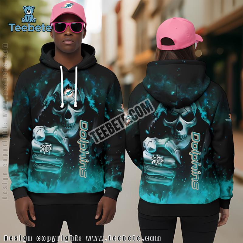 Miami Dolphins Skull Champion 3D Hoodie Blue Black Graphic