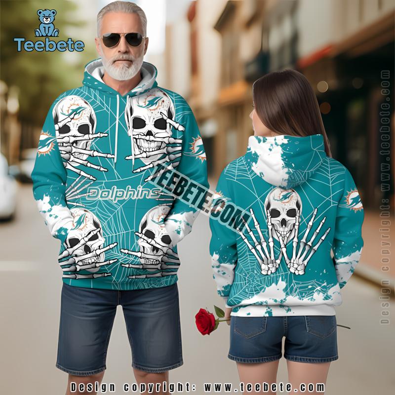 Miami Dolphins Skull Halloween 3D Hoodie Blue White Printed