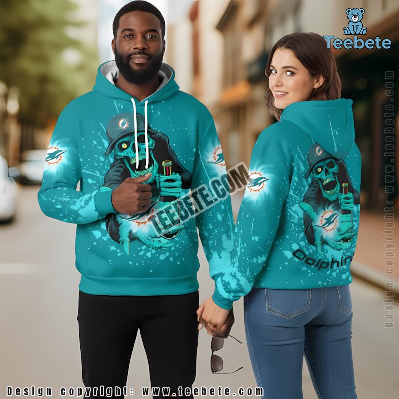 Miami Dolphins Skull Rebellion 3D Zip Up Hoodie Blue