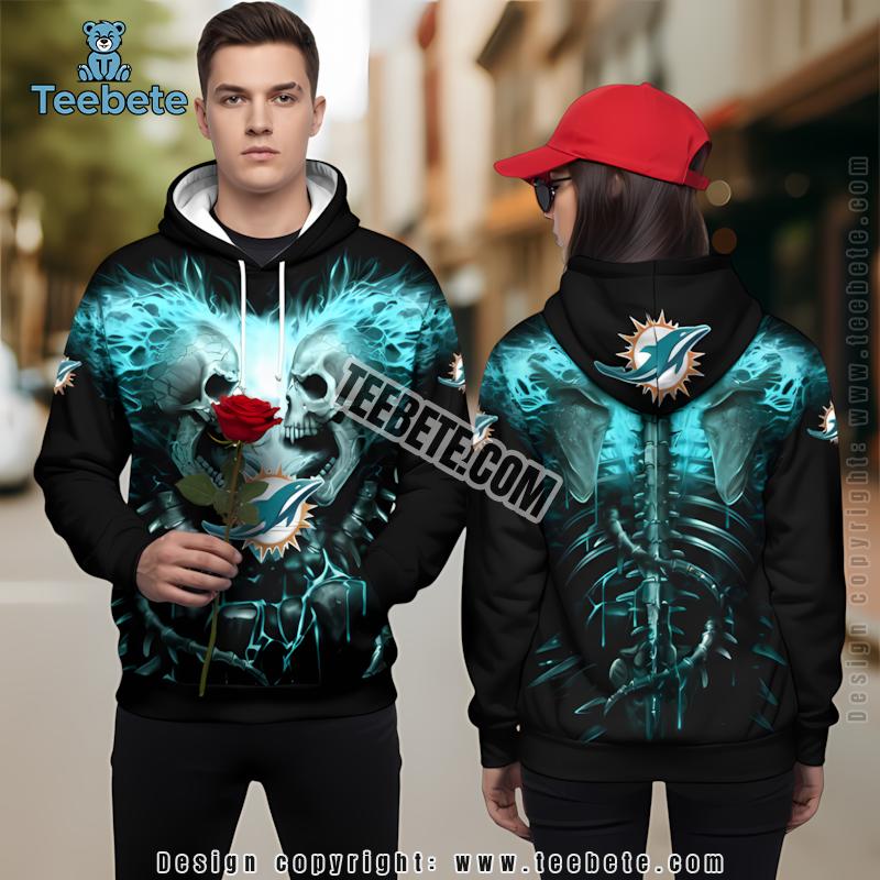 Miami Dolphins Skull Unleash Christmas 3D Hoodie Blue Black