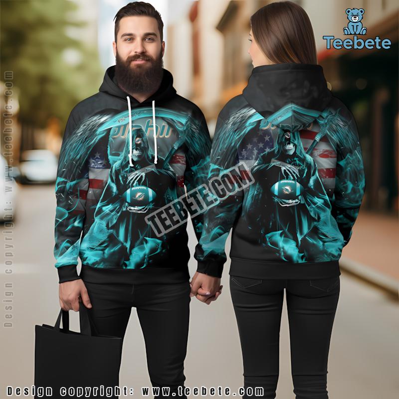 Miami Dolphins Skull Unleash Christmas 3D Hoodie Blue Black