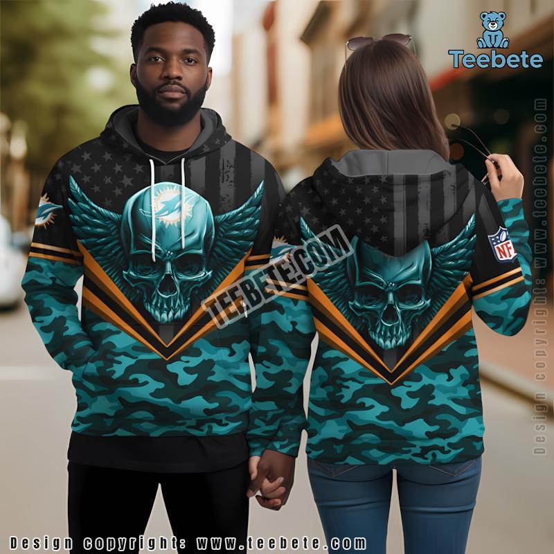 Miami Dolphins Skull Unleash Christmas 3D Hoodie Blue Black