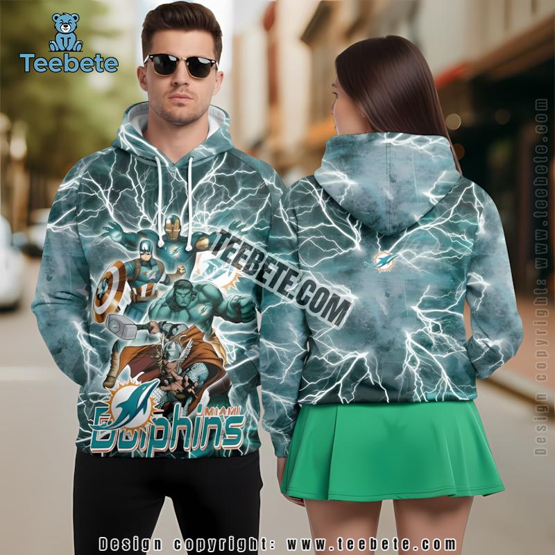 Miami Dolphins Avengers Hulk Captain America 3D Hoodie Blue Boys