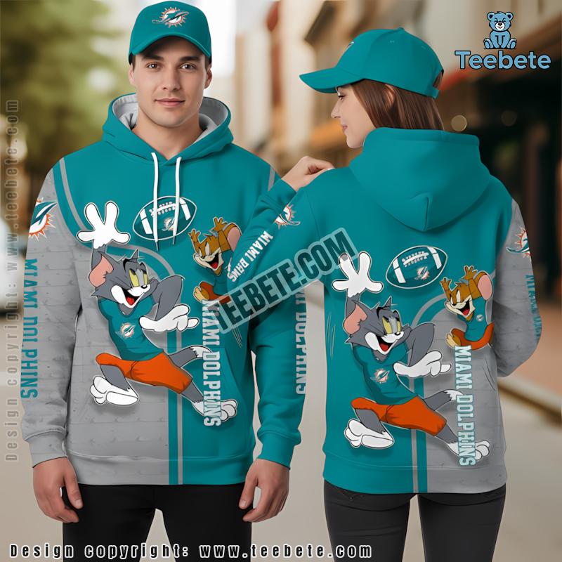 Miami Dolphins Tom And Jerry 3D Hoodie Blue Grey Print