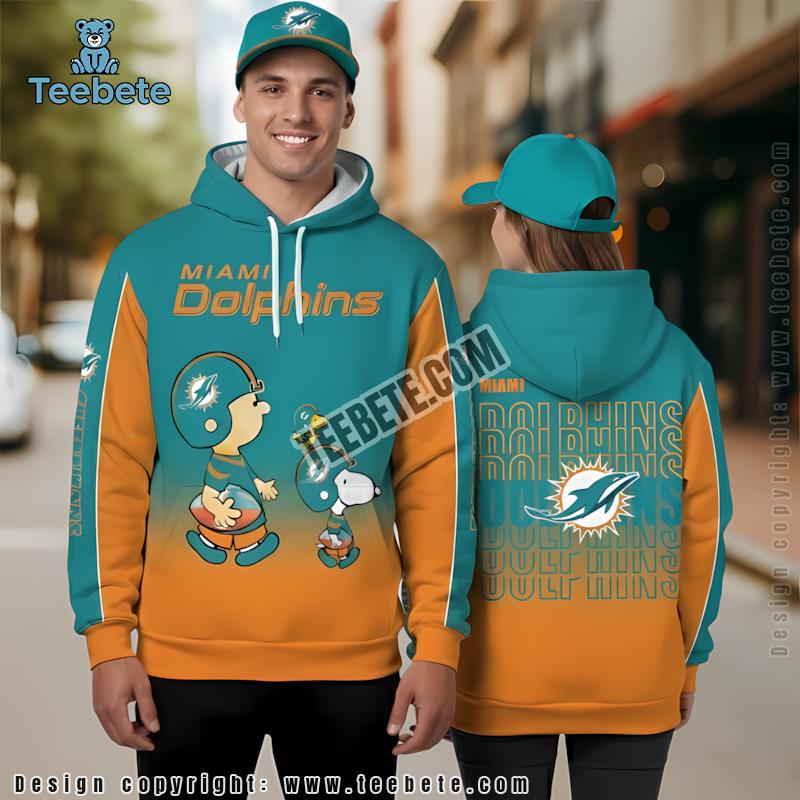 Miami Dolphins Woodstock Snoopy Charlie Brown Christmas 3D Hoodie Orange Blue