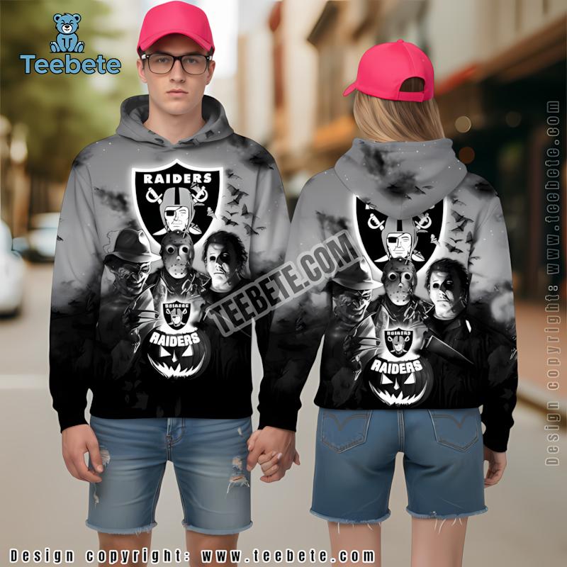 Las Vegas Raiders Michael Myers Freddy Krueger 3D Hoodie Grey Black Printed