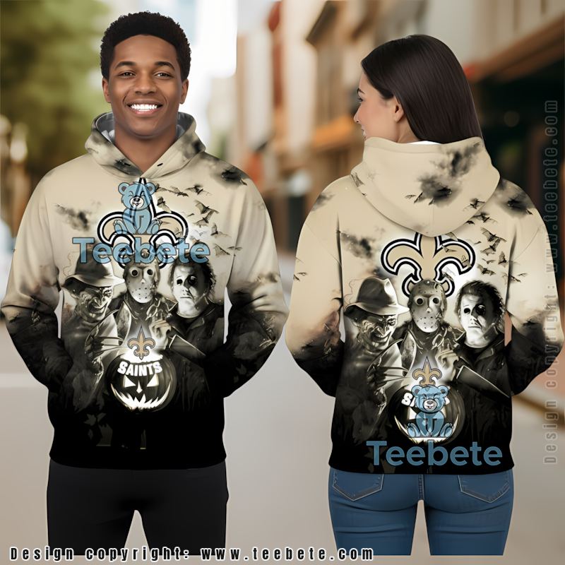 New Orleans Saints Michael Myers Freddy Krueger 3D Hoodie Zipper Black Yellow