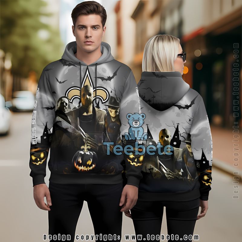 New Orleans Saints Michael Myers Freddy Krueger 3D Hoodie Zipper Grey