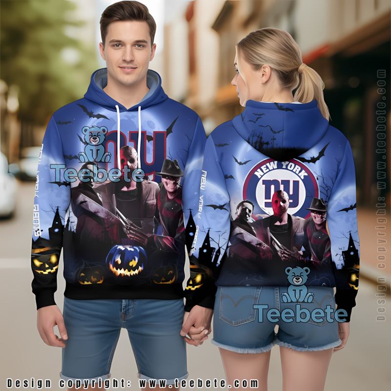 New York Giants Michael Myers Freddy Krueger 3D Hoodie Blue Mens