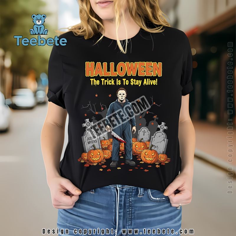 Michael Myers Halloween Knife Pumpkin Graveyard Retro Horror Shirt