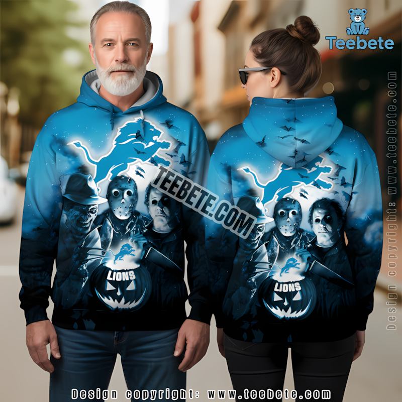 Detroit Lions Michael Myers Jason Voorhees Halloween 3D Hoodie Blue Graphic