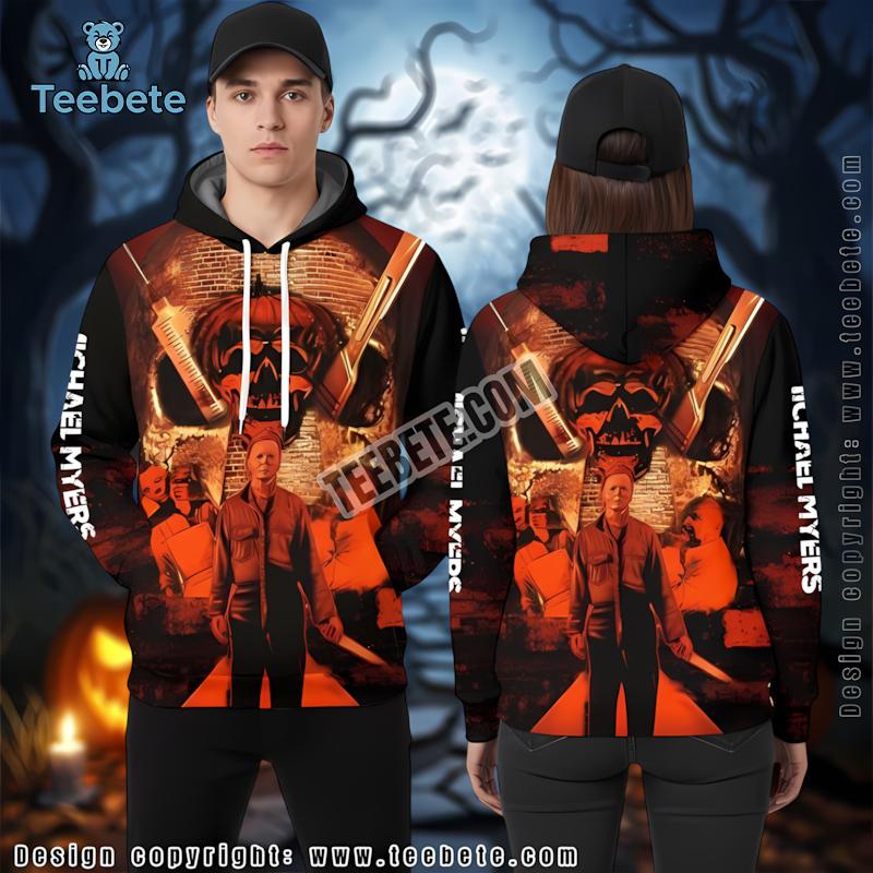 Michael Myers Orange Pumpkin Face 3D Horror Hoodie Halloween