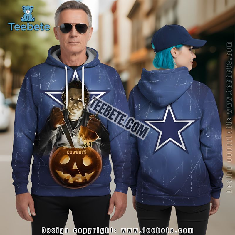 Dallas Cowboys Michael Myers Pumpkin Halloween 3D Hoodie Blue