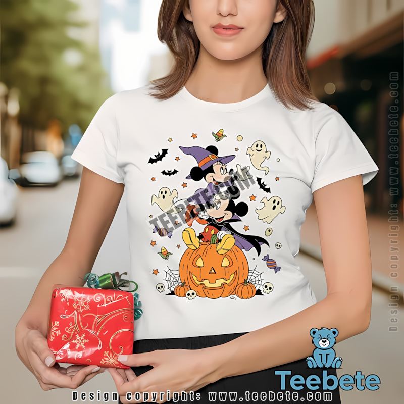 Mickey And Minnie Halloween Ghost Pumpkin Retro Cartoon Shirt