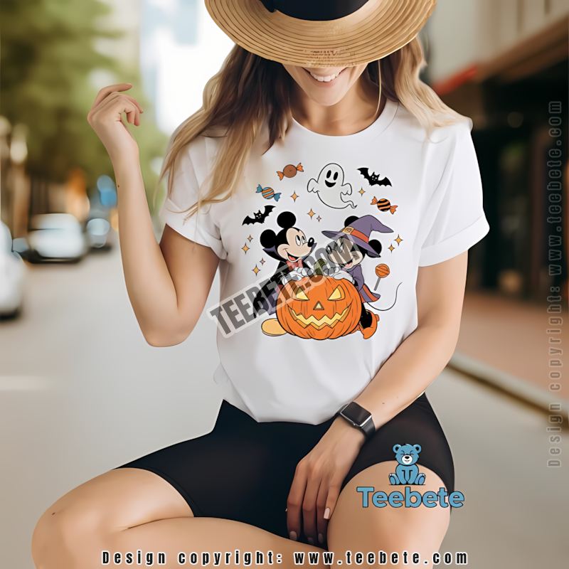 Mickey And Minnie Halloween Pumpkin Retro Cartoon Shirt
