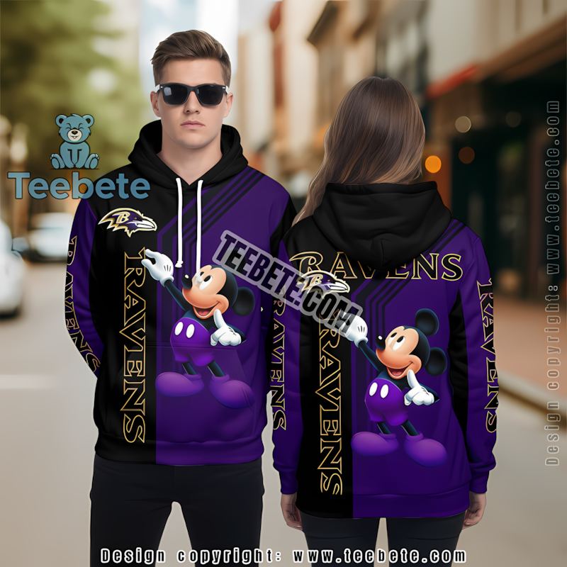 Baltimore Ravens Mickey Mouse 3D Hoodie Graphic Blue Black