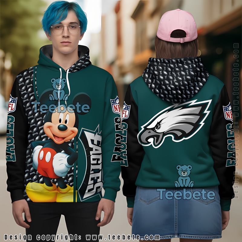 Philadelphia Eagles Mickey Mouse Christmas 3D Hoodie Blue Unisex
