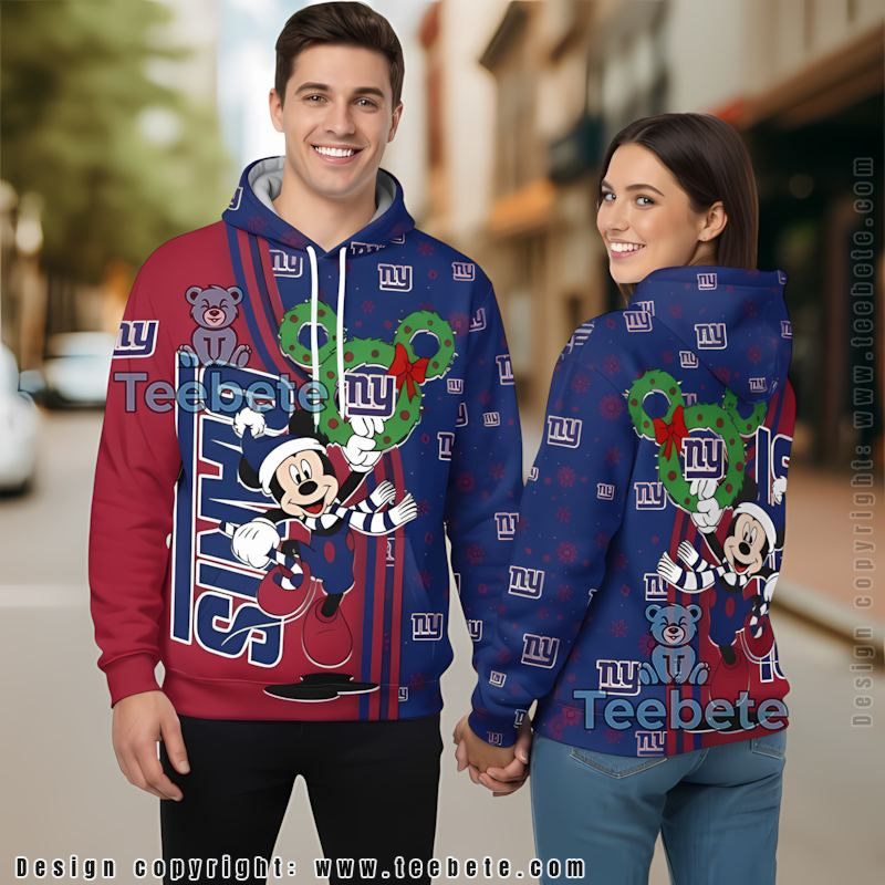 New York Giants Mickey Mouse Christmas 3D Hoodie Blue Red Mens Graphic