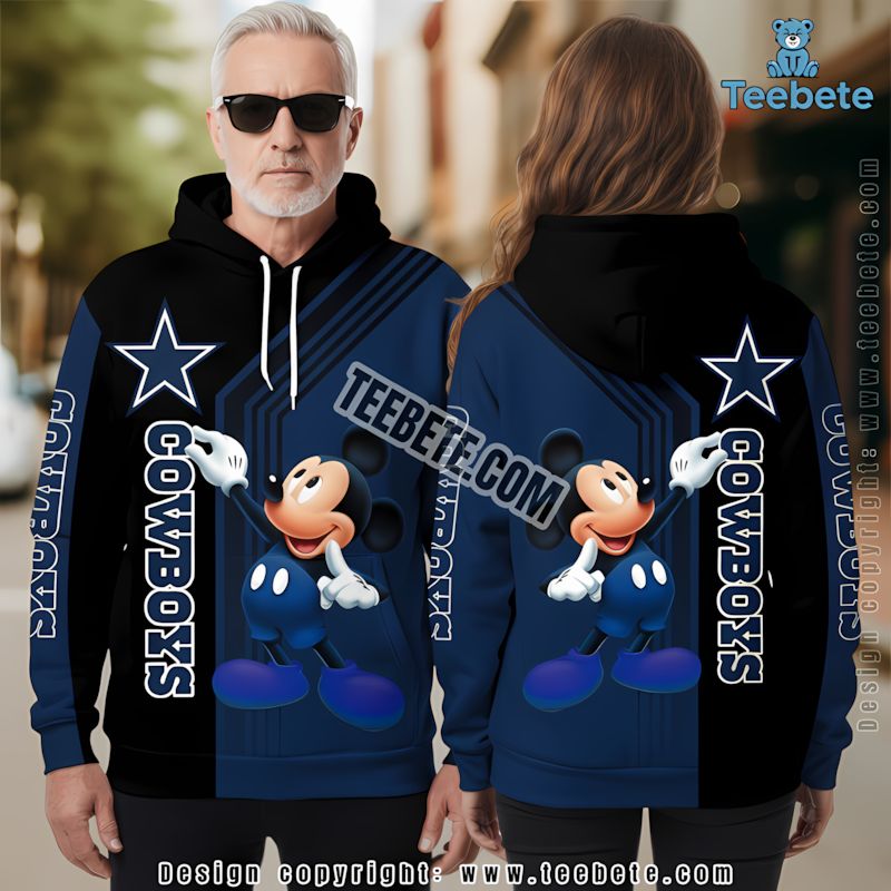 Dallas Cowboys Mickey Mouse 3D Hoodie For Sale Grey Blue