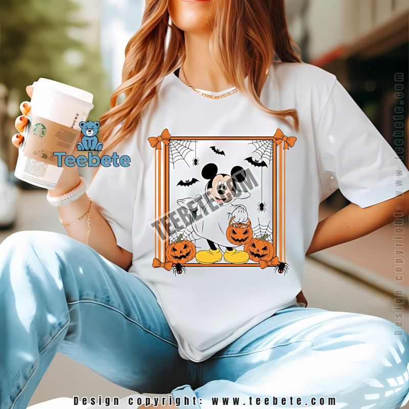 Mickey Mouse Ghost Costume Pumpkin Candy Bucket Halloween Shirt