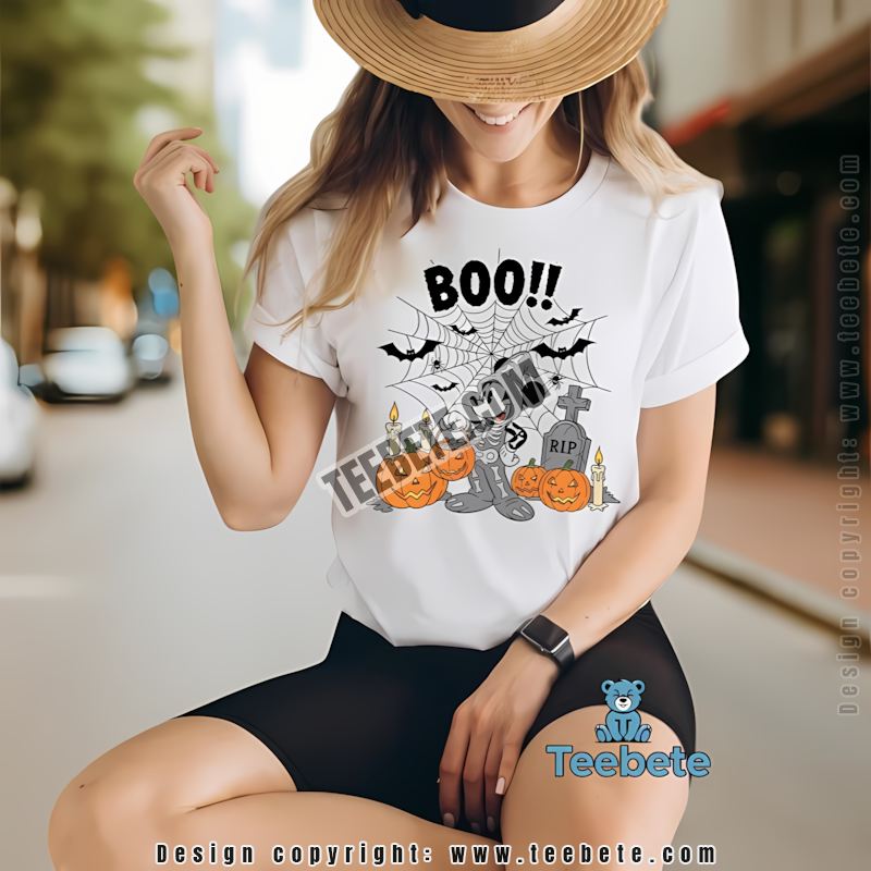 Mickey Mouse Halloween Skeleton Costume Pumpkin Graveyard Shirt