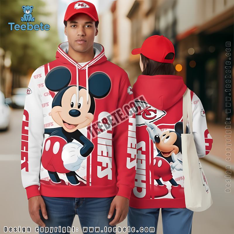 Kansas City Chiefs Mickey Mouse 3D Hoodie Red White Mens
