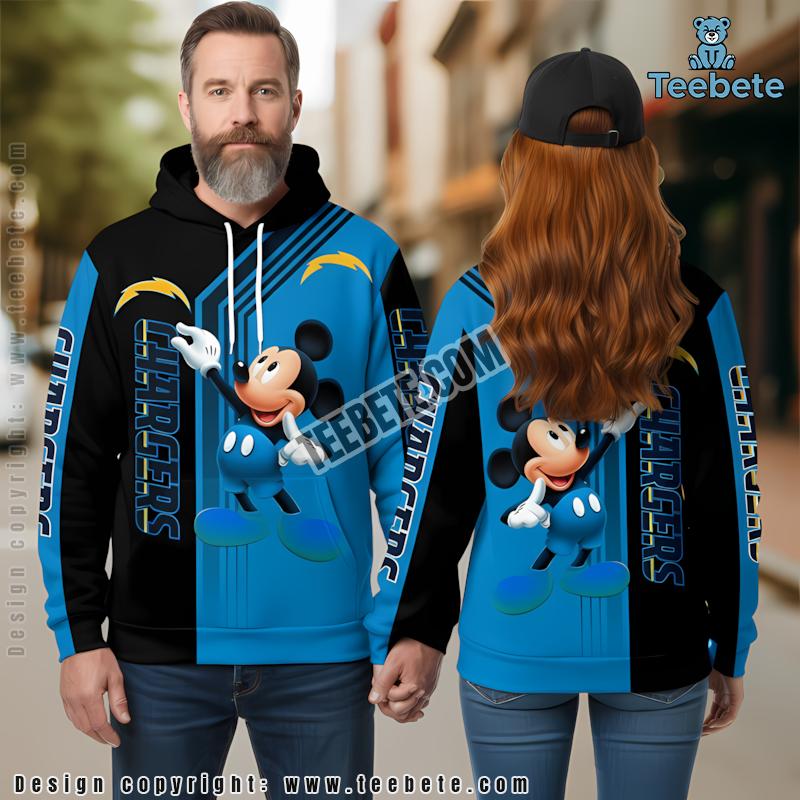 Los Angeles Chargers Mickey Mouse 3D Hoodie Black Blue Kids