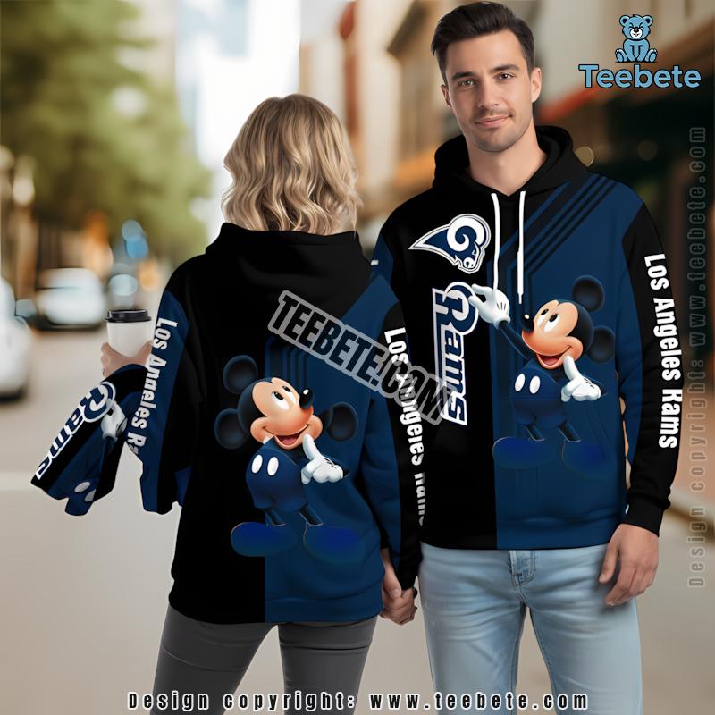 Mickey Mouse Los Angeles Rams 3D Hoodie Black Blue Mens