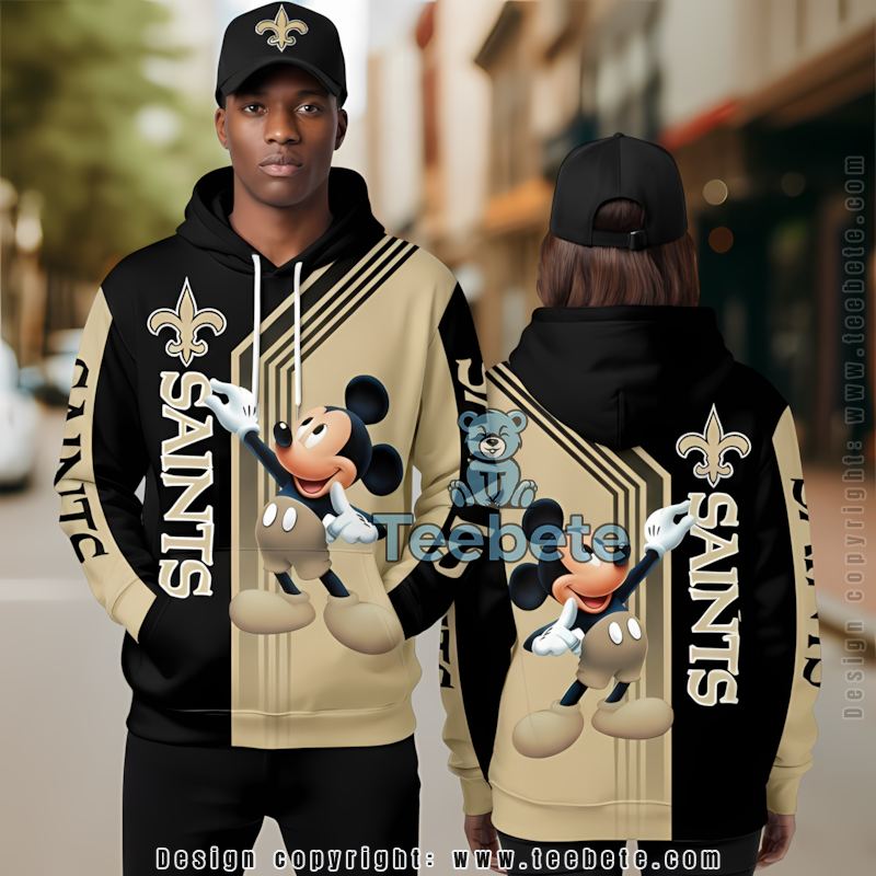 New Orleans Saints Mickey Mouse 3D Hoodie Yellow Black Unisex