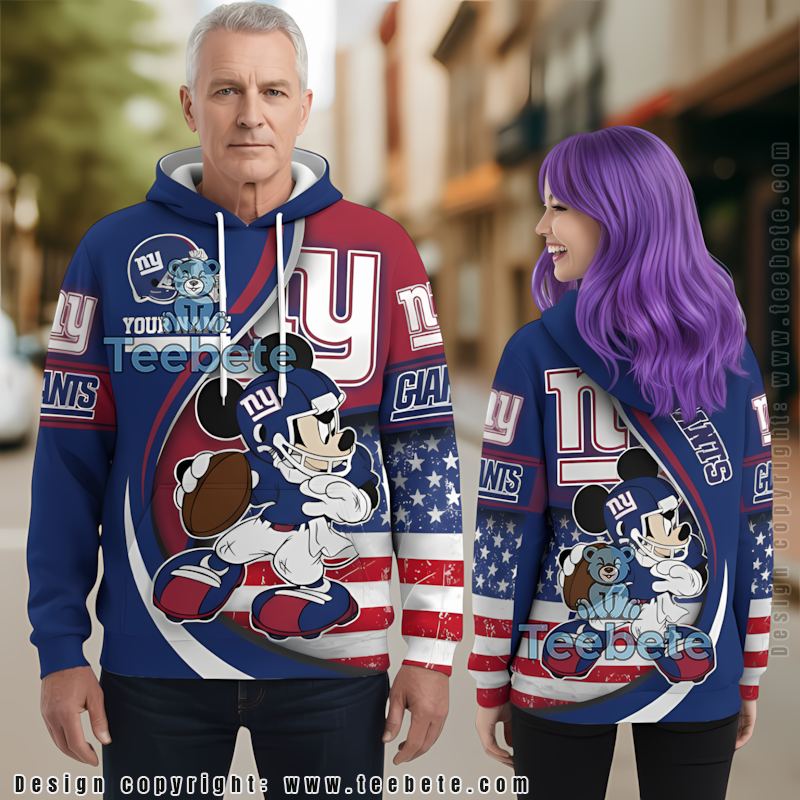 New York Giants Mickey Mouse 3D Hoodie Blue Womens Personalized