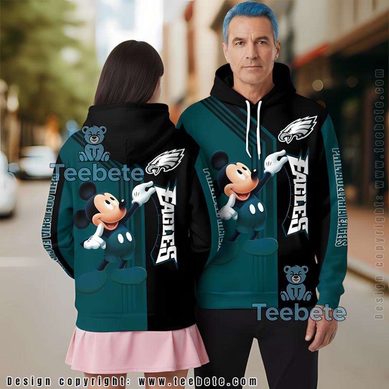 Philadelphia Eagles Mickey Mouse 3D Hoodie Black Blue