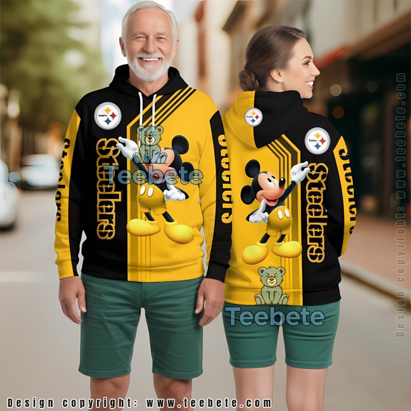 Pittsburgh Steelers Mickey Mouse 3D Hoodie Yellow Mens