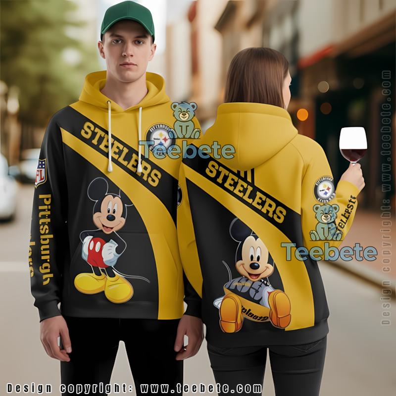 Pittsburgh Steelers Mickey Mouse 3D Hoodie Black Yellow Unisex
