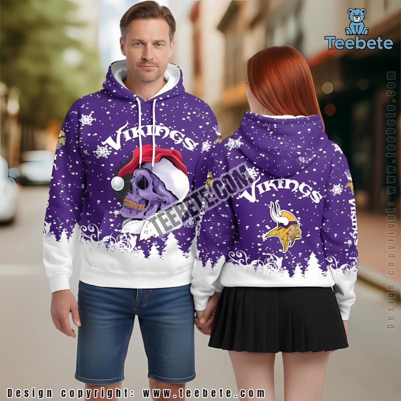 Minnesota Vikings Christmas Skull 3D Hoodie Purple