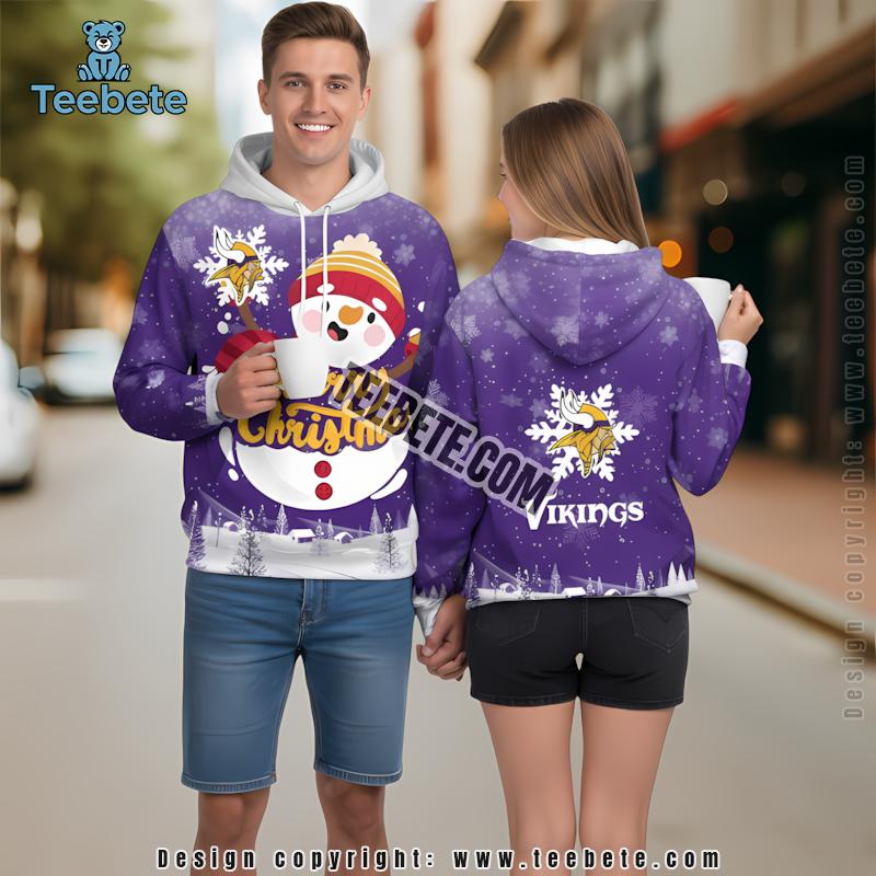 Minnesota Vikings Christmas Snowman 3D Hoodie Purple Youth