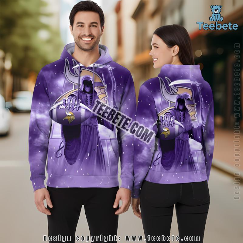 Minnesota Vikings Death Skull 3D Hoodie Purple Printing