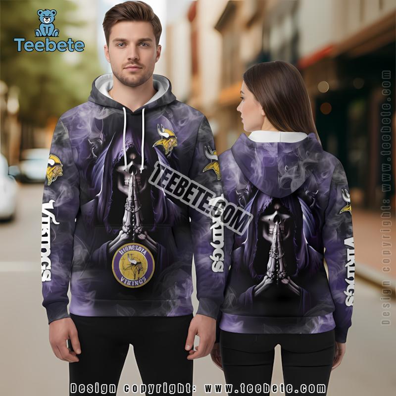 Minnesota Vikings Death Smoke 3D Hoodie Graphic Black Purple