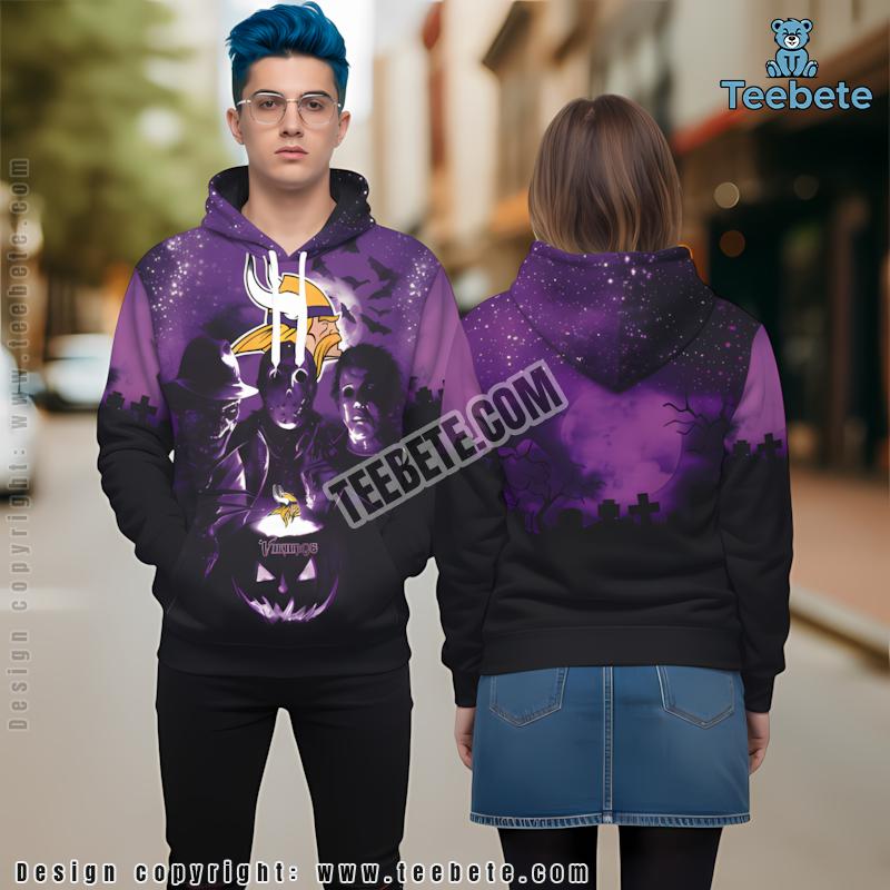 Minnesota Vikings Jason Voorhees Freddy Krueger 3D Hoodie Purple