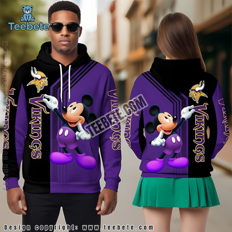 Minnesota Vikings Mickey Mouse 3D Hoodie Zipper Purple Black
