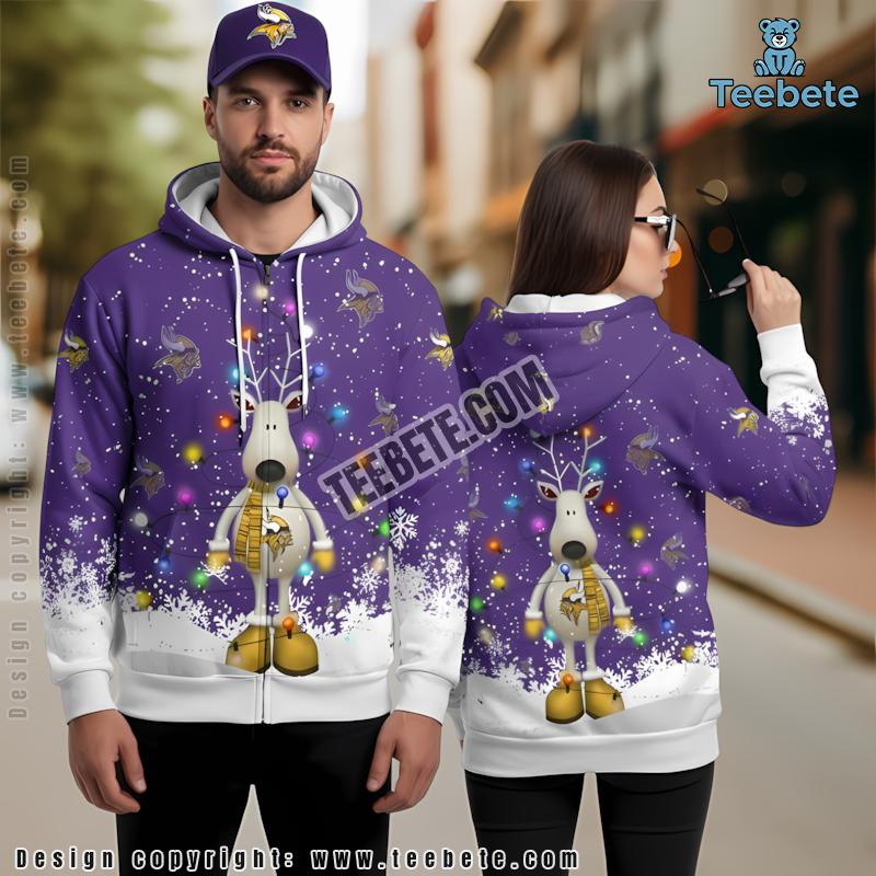 Minnesota Vikings Reindeer Christmas 3D Hoodie Purple Boys