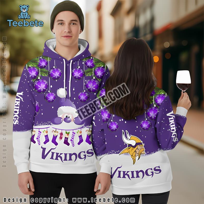 Minnesota Vikings Santa Claus 3D Hoodie Purple White For Sale